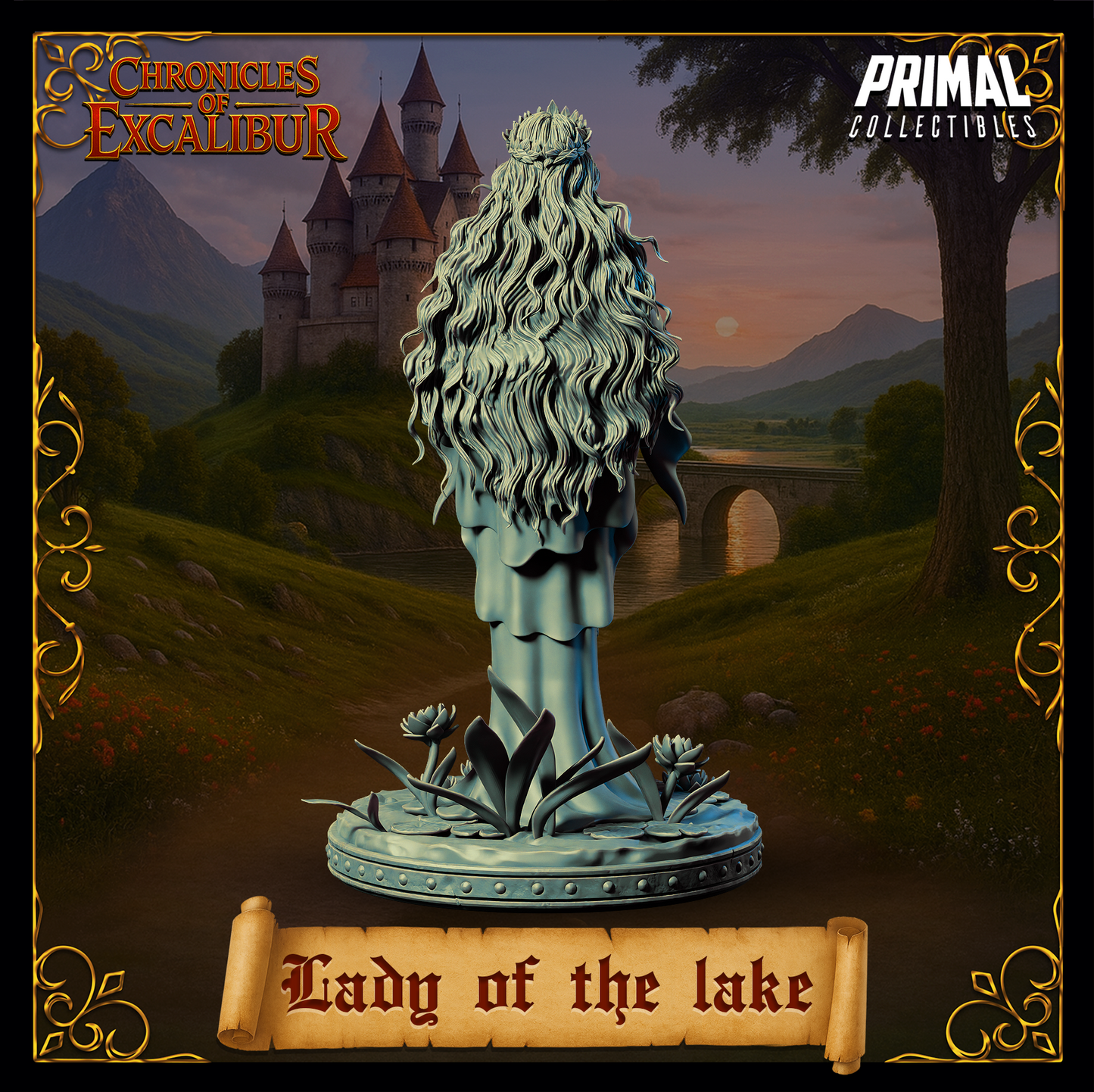 Lady of the Lake miniature from Chronicles of Excalibur, crafted in premium grey resin, perfect for collectors.