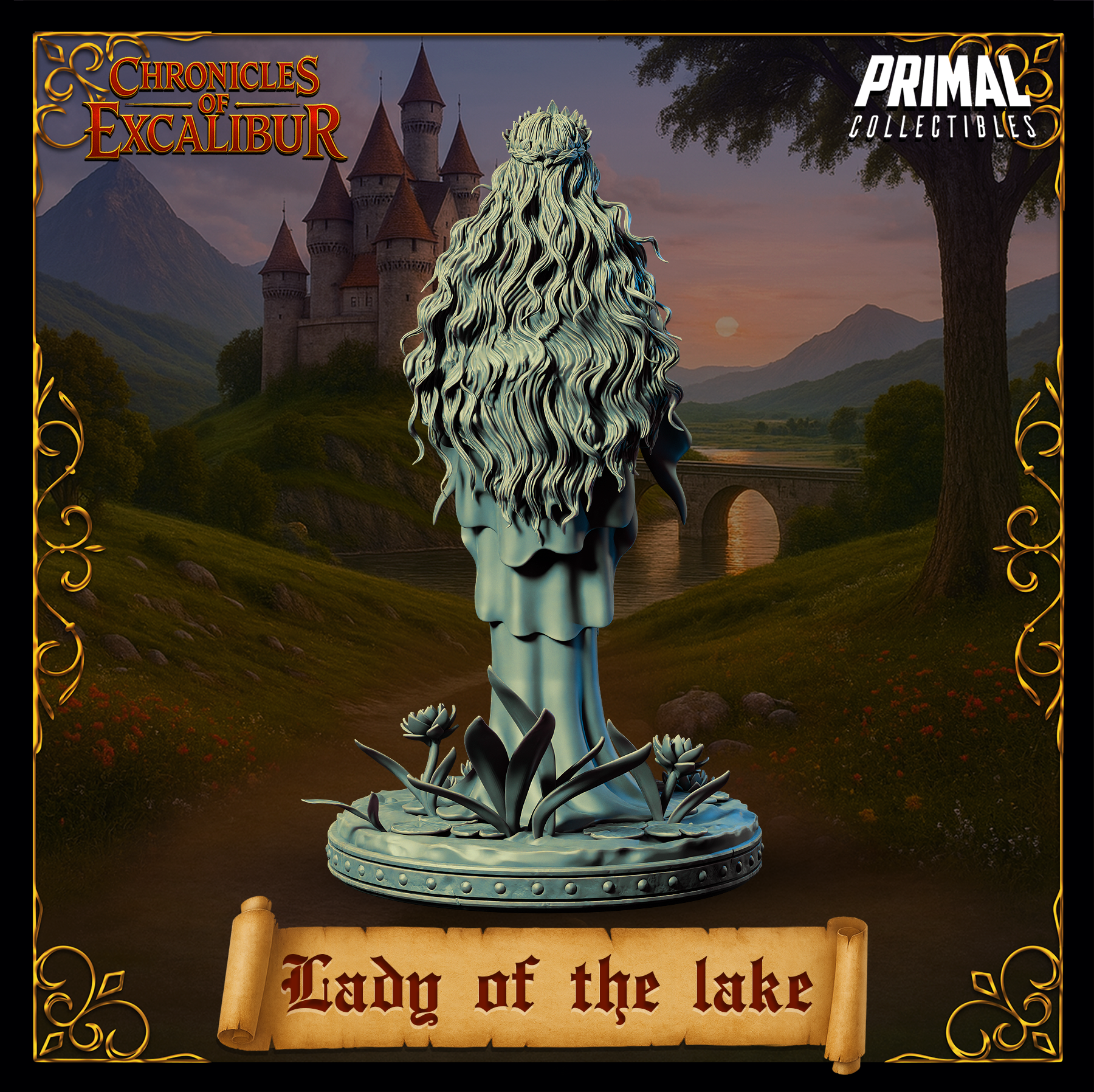 Lady of the Lake miniature from Chronicles of Excalibur, crafted in premium grey resin, perfect for collectors.