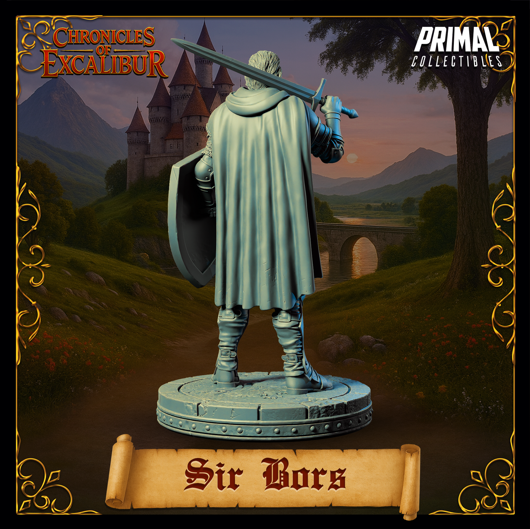 Knight Sir Bors miniature from Chronicles of Excalibur, crafted in premium resin with intricate details, ready for display.