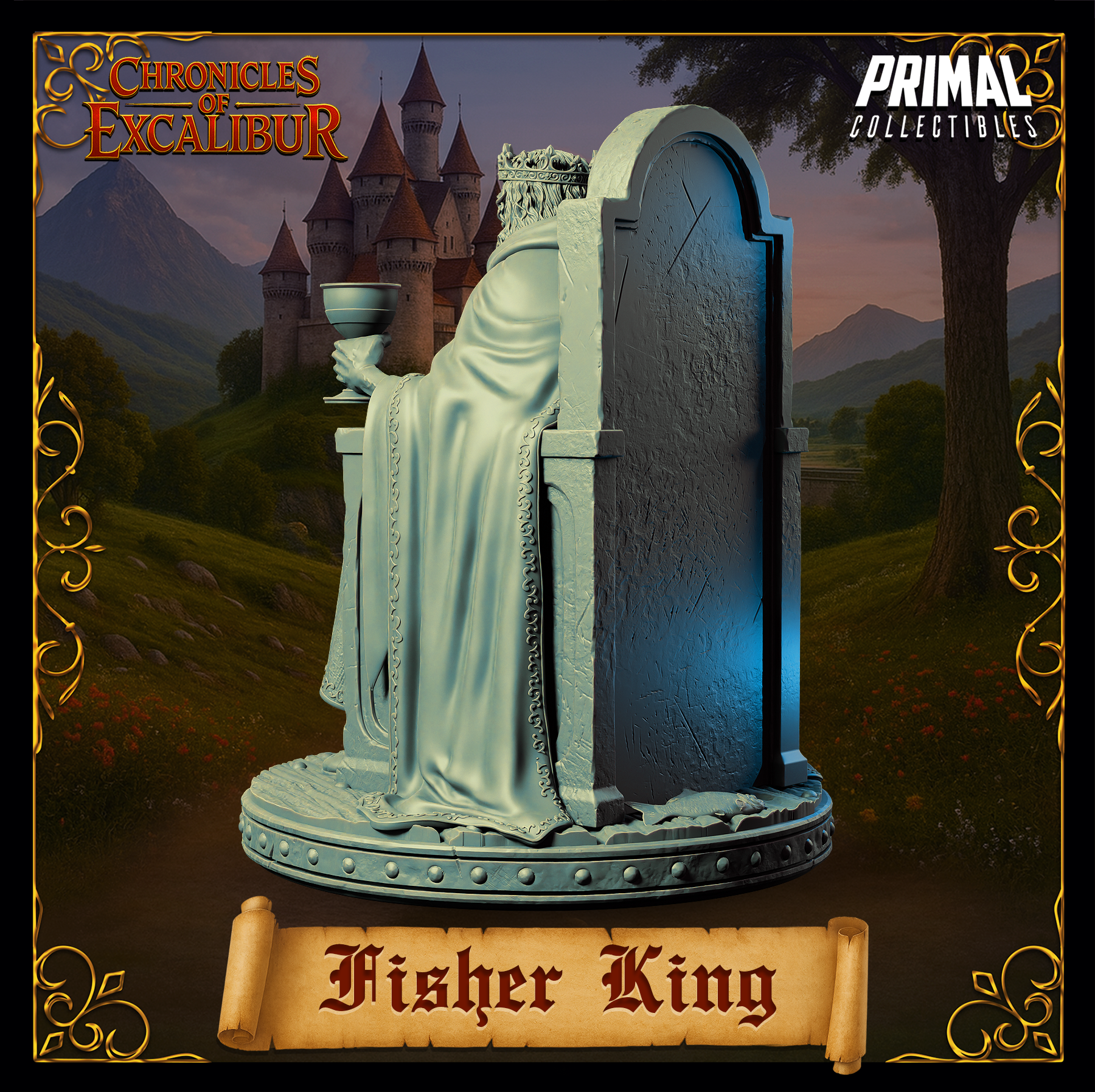 Fisher King miniature from Chronicles of Excalibur, crafted in premium grey resin, showcasing exceptional detail.