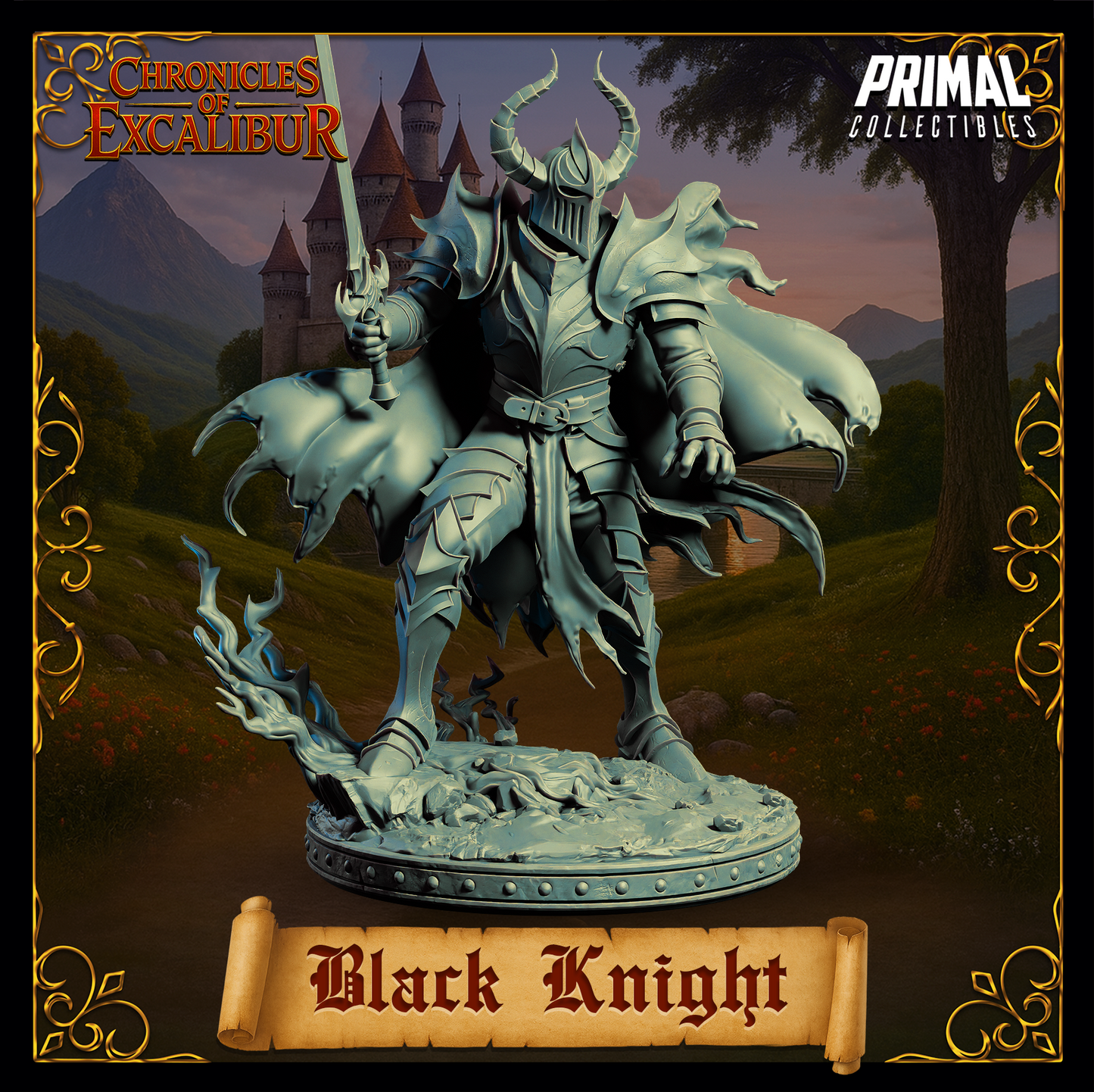 Black Knight miniature from Chronicles of Excalibur, crafted in premium resin for collectors and gaming enthusiasts.
