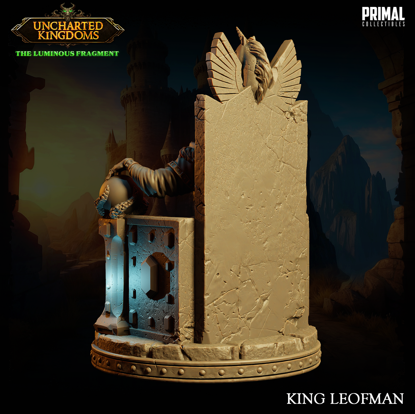 Wizard King Leofman miniature from Uncharted Kingdoms, crafted in premium resin with detailed design.