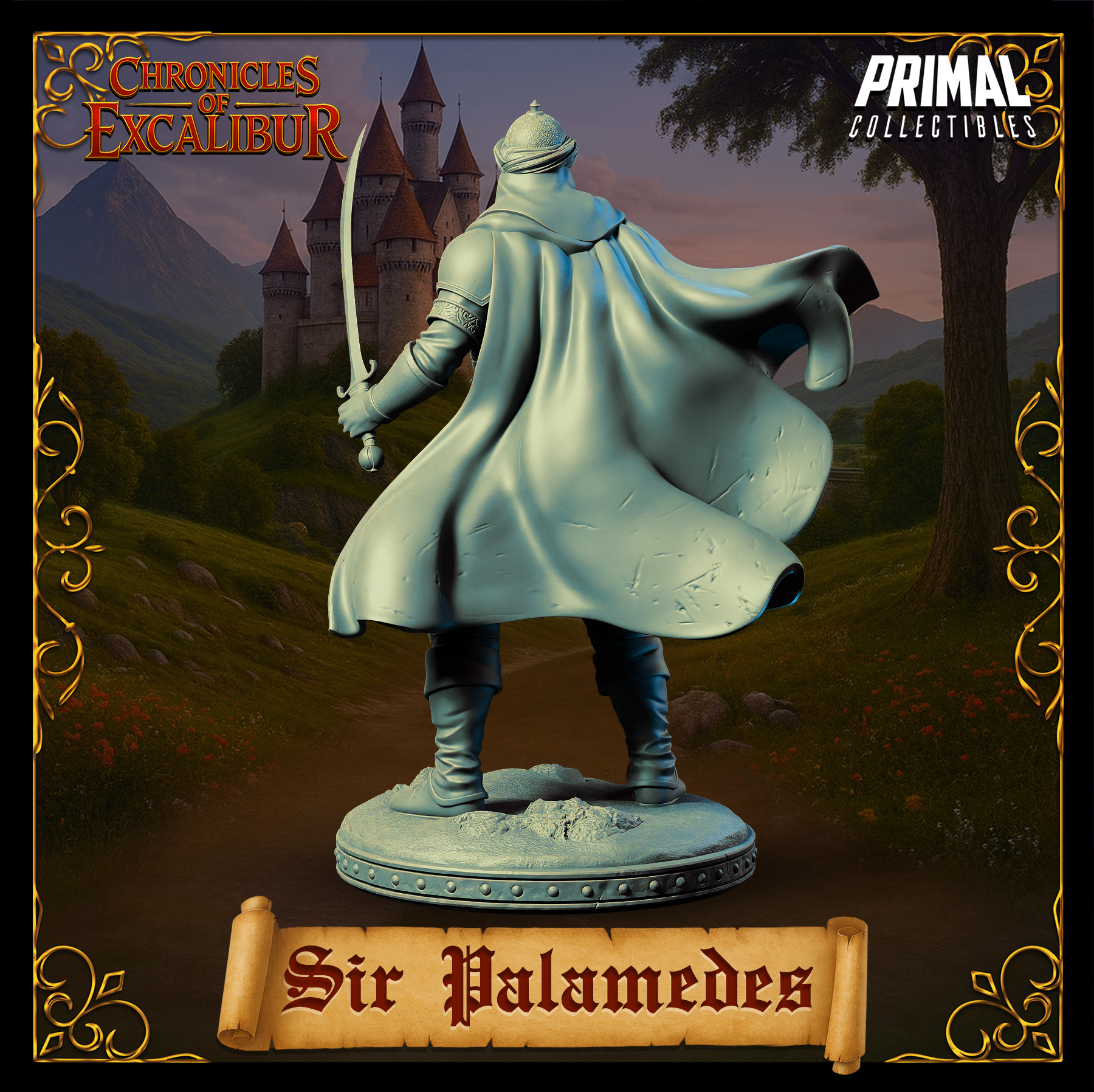 Knight Sir Palamedes miniature from Chronicles of Excalibur, crafted in premium resin with intricate details.