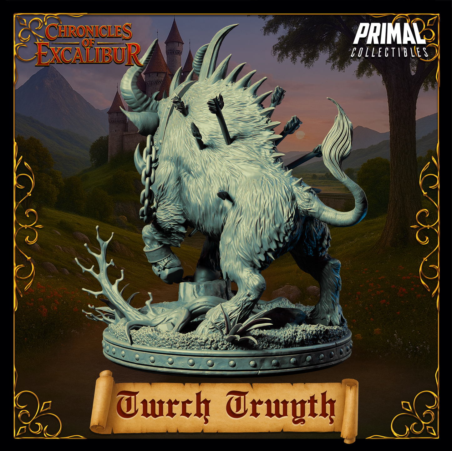 Twrch Trwyth detailed resin miniature from Chronicles of Excalibur for D&D and TTRPGs.