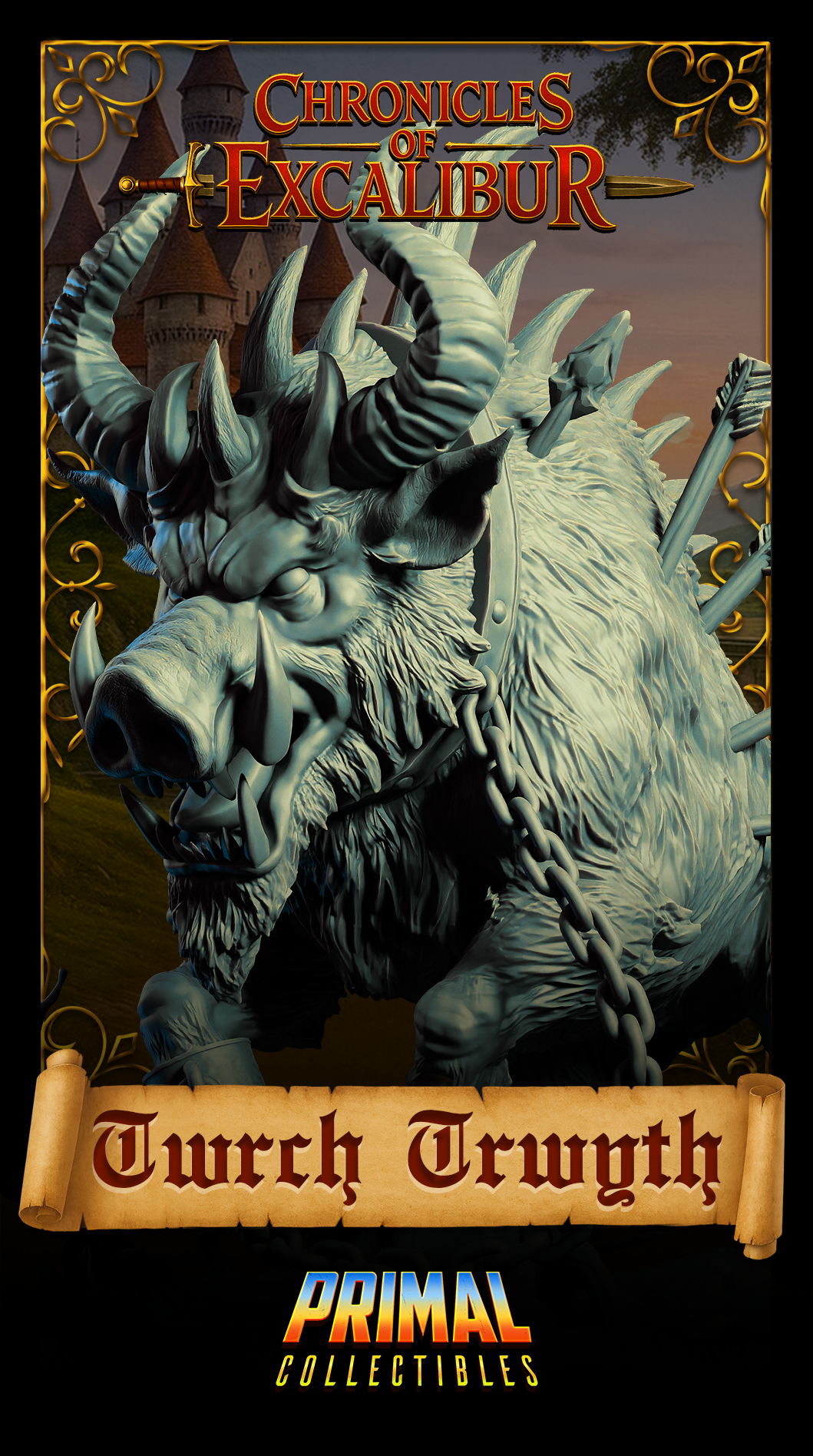 Twrch Trwyth miniature from Chronicles of Excalibur, crafted in premium resin with detailed features.