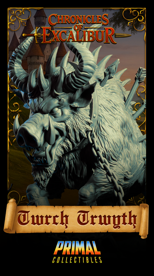 Twrch Trwyth miniature from Chronicles of Excalibur, crafted in premium resin with detailed features.
