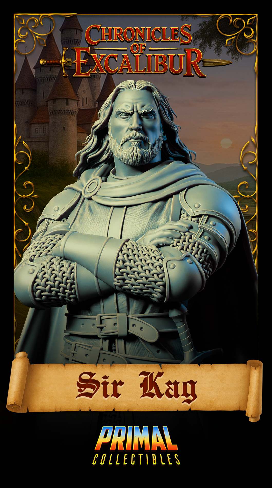 Knight Sir Kay - Chronicles of Excalibur miniature in premium grey resin from Wyrdwood Creations.
