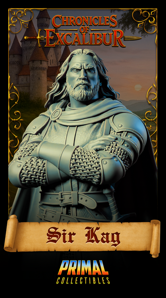 Knight Sir Kay - Chronicles of Excalibur miniature in premium grey resin from Wyrdwood Creations.