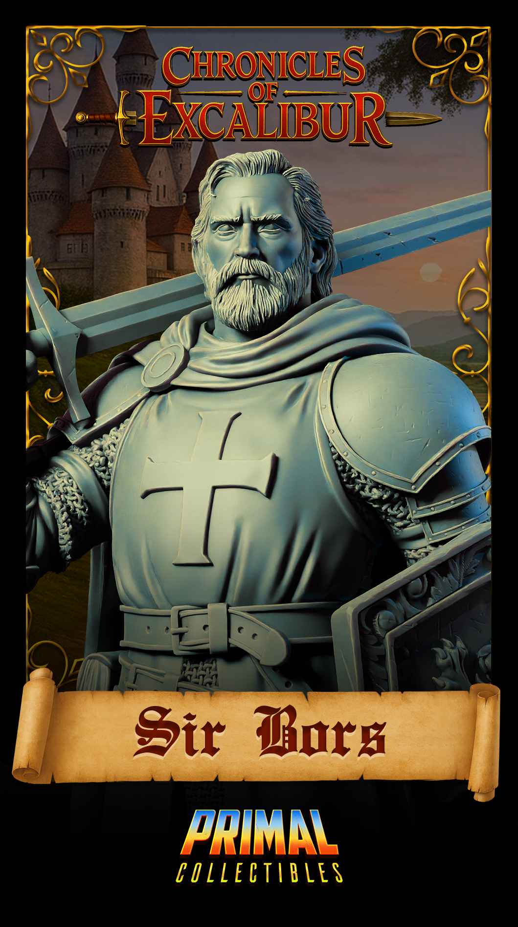 Knight Sir Bors - Chronicles of Excalibur collectible miniature in premium grey resin.