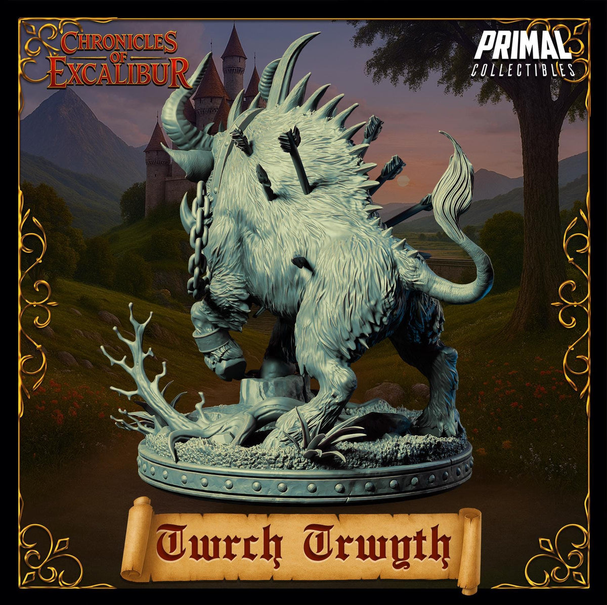 Twrch Trwyth detailed resin miniature from Chronicles of Excalibur for D&D and TTRPGs.