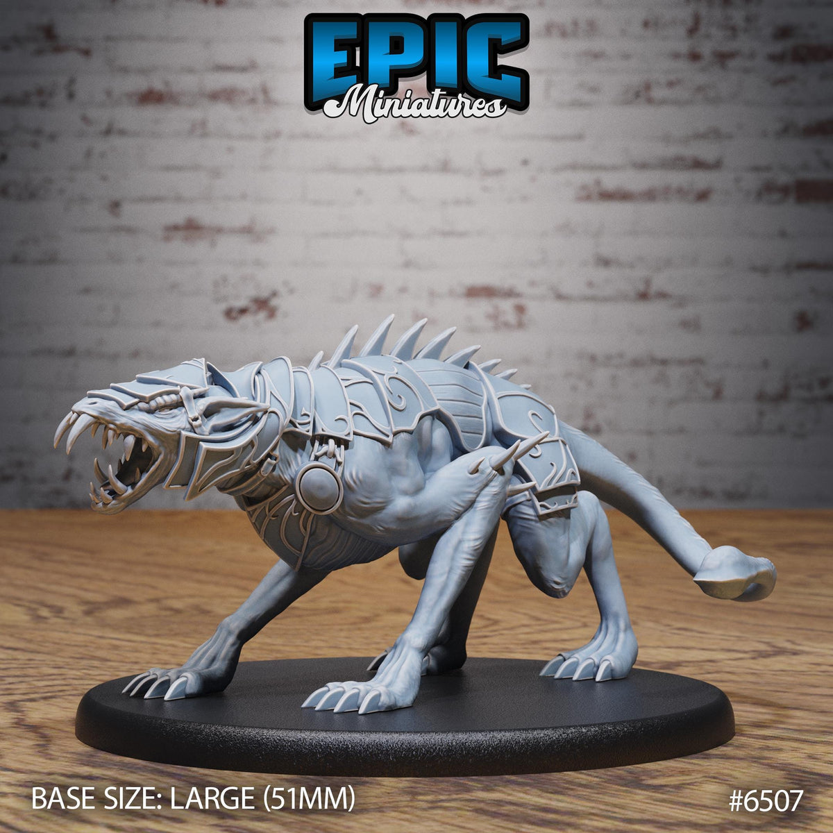 A large, detailed model of a fierce-looking creature resembling a dragon or serpent, displayed on a black base.