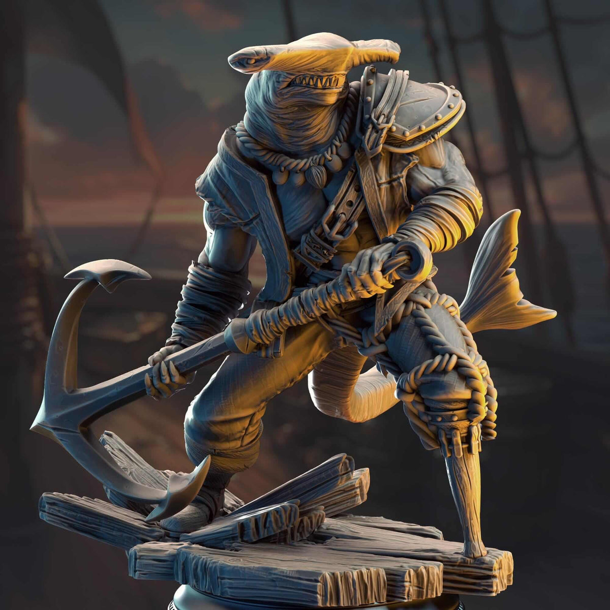 Sharkman Pirate Enforcer - Baz "Smiley" Armstrong - 3D Printed Resin RPG/Tabletop/Boardgames Miniature DM Stash