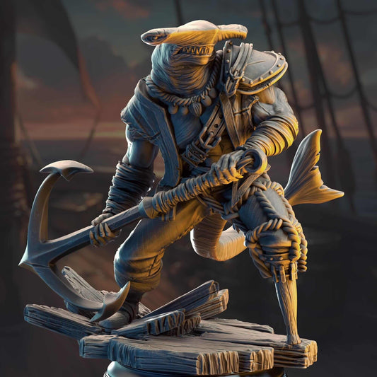 Sharkman Pirate Enforcer - Baz "Smiley" Armstrong - 3D Printed Resin RPG/Tabletop/Boardgames Miniature DM Stash