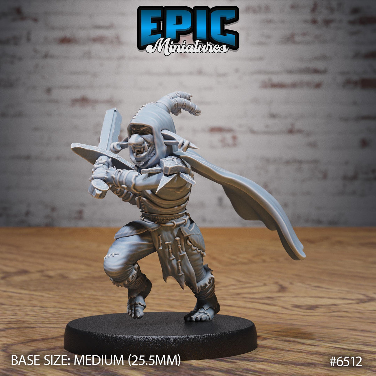 A figurine of a knight in armor, standing on a base and holding a sword, against a brick wall background.