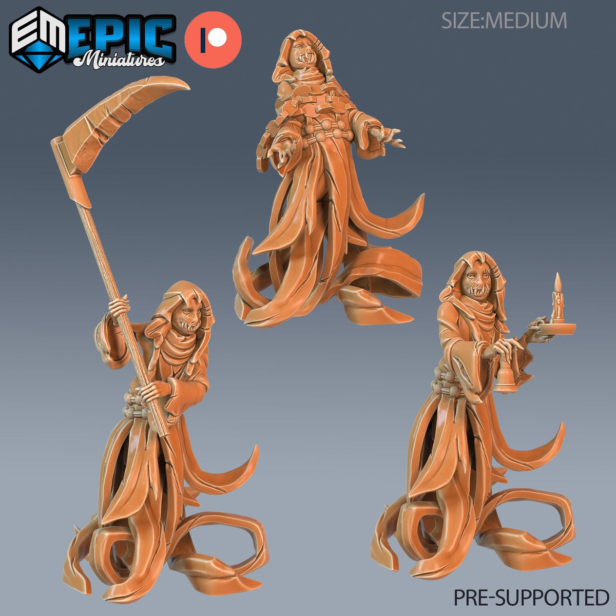 three 3D models of a character, each with different poses and accessories. The character is depicted in various ways, including standing, holding a staff, and holding a staff. The image is pre-supported, meaning it is ready to be used in a game or other project.