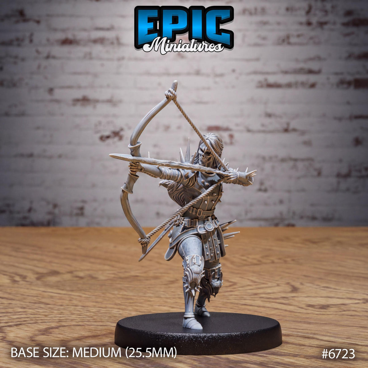 A figurine of a warrior wielding a bow and arrow, standing on a black base.