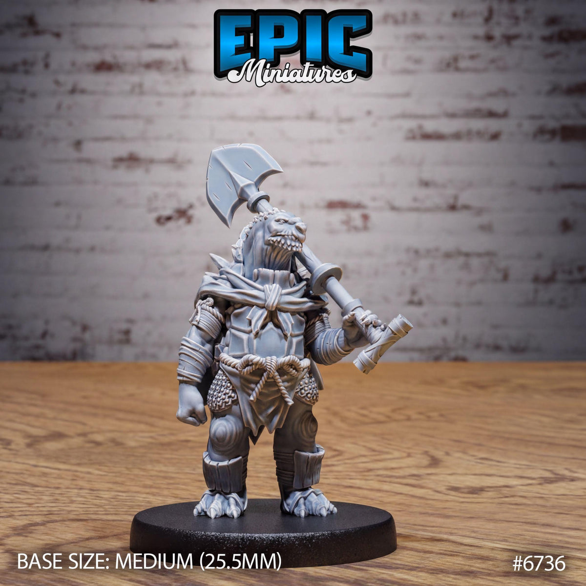 A figurine of a warrior standing on a black base, holding a large weapon.