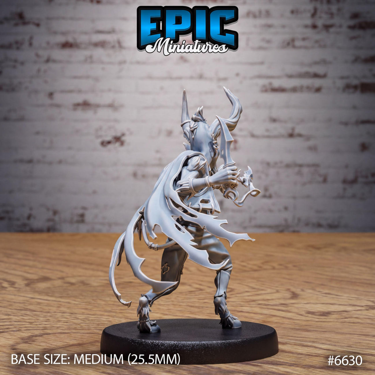 A figurine of a winged, armored character with a flowing cape, standing on a black base.