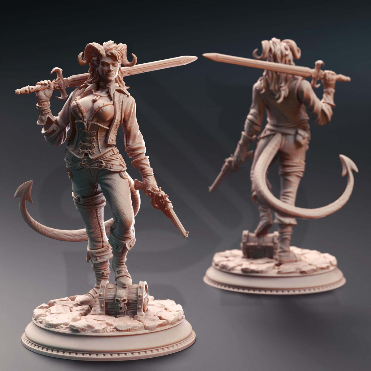 Tiefling Rogue Scoundrel - Syntheia the Daring - 3D Printed Resin RPG/Tabletop/Boardgames Miniature DM Stash
