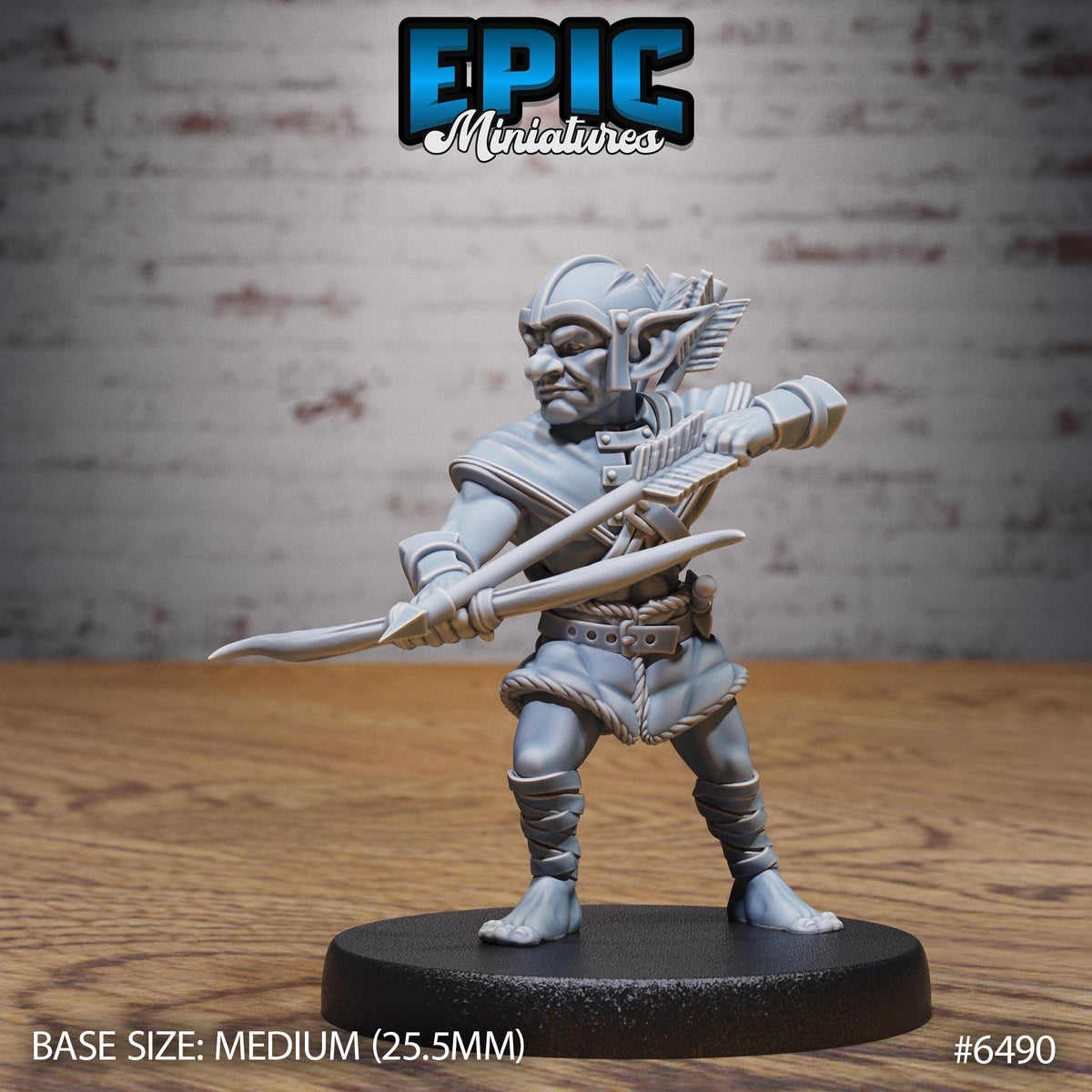 A figurine of a dwarf character from the video game Epic Miniatures, standing on a black base and holding a sword.