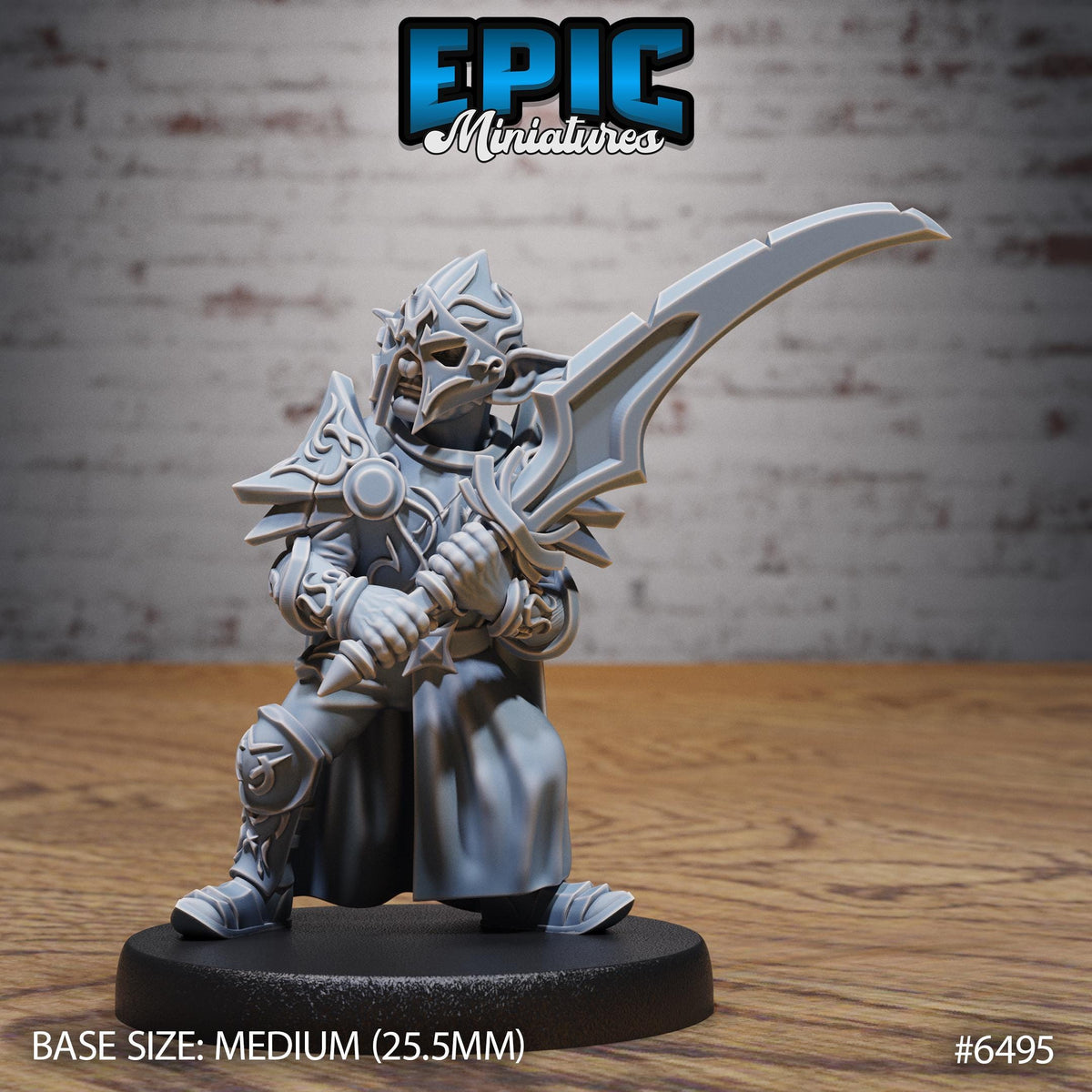 A 3D model of a warrior figure holding a sword, standing on a base.
