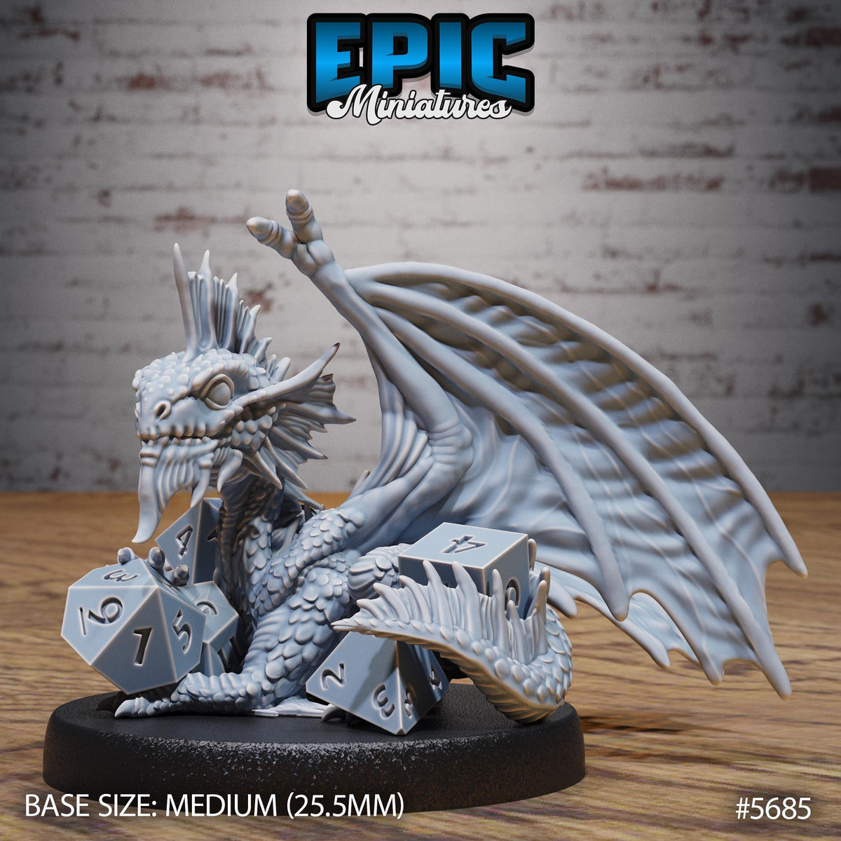 3D Resin Miniature Silver Dragon Wyrmling  - D&D Epic Miniatures