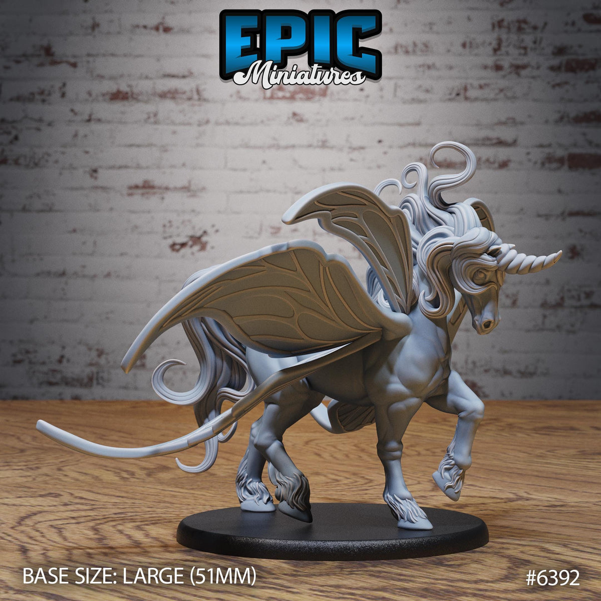 A detailed 3D model of a winged unicorn figurine, with intricate details and a realistic appearance.