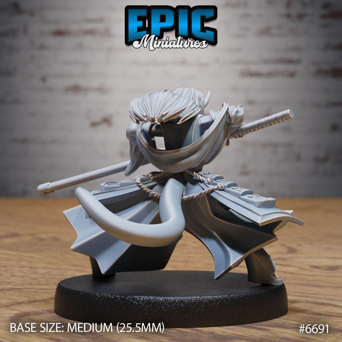 A 3D model of a character from the video game Epic Miniatures, displayed on a black base.