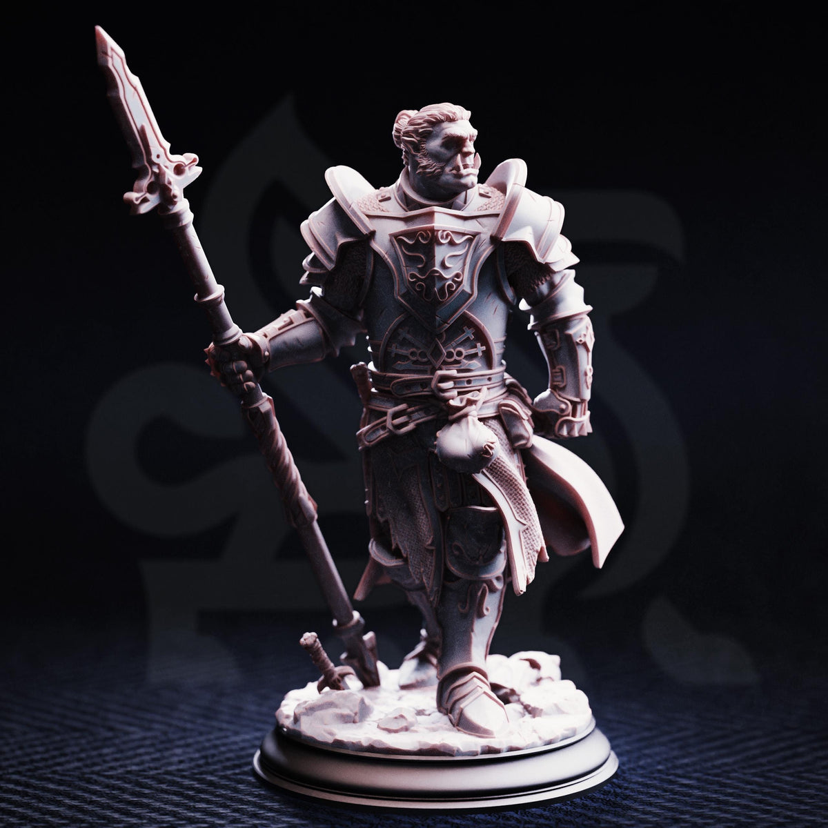 A detailed 3D model of a knight figure holding a spear and standing on a base.