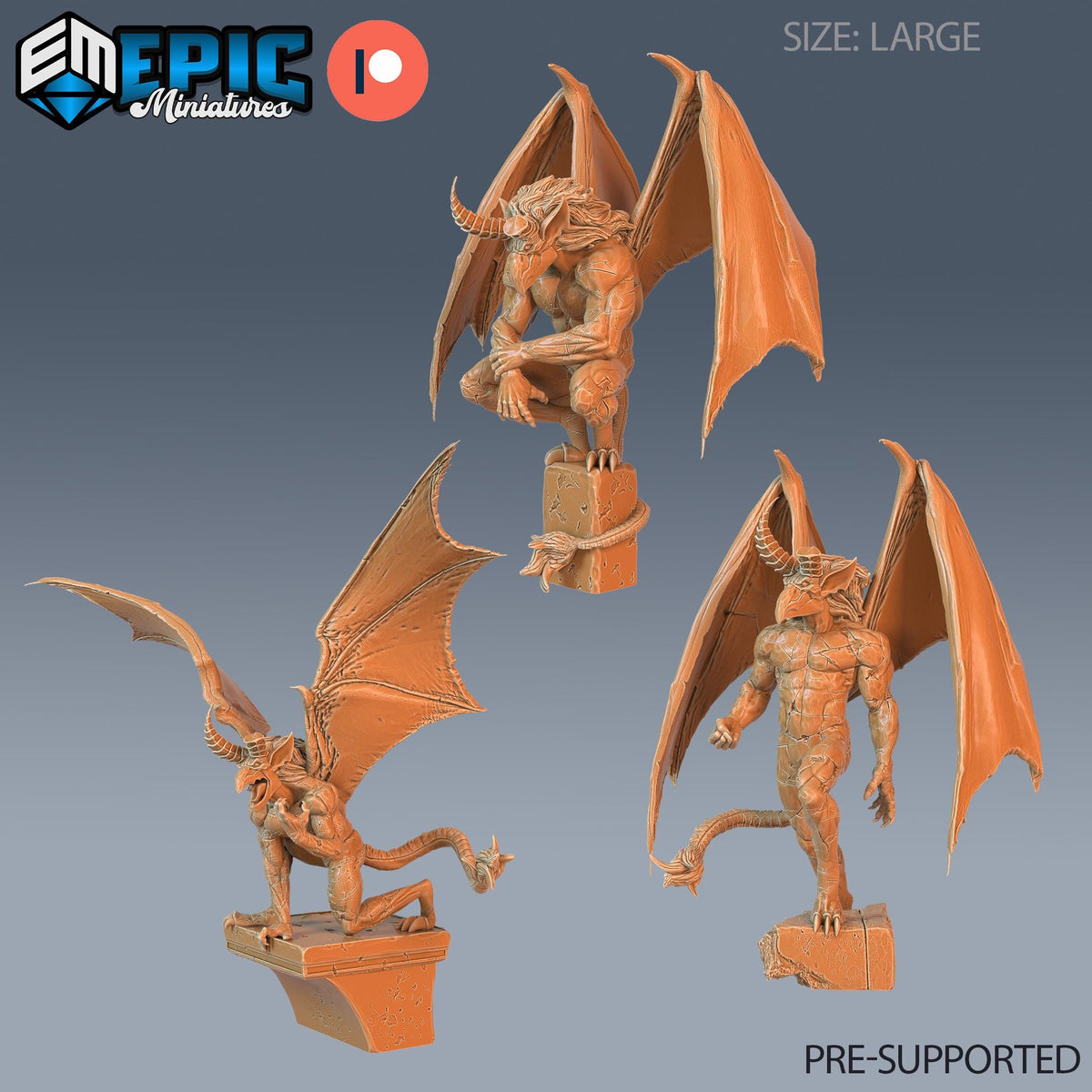 three detailed 3D models of a winged creature, possibly a mythical or fantastical creature, with wings and a tail. The creature appears to be a dragon or a similar mythical being, and the image is pre-supported, meaning it is not a full-sized model and is likely intended for use in a game or other digital media.