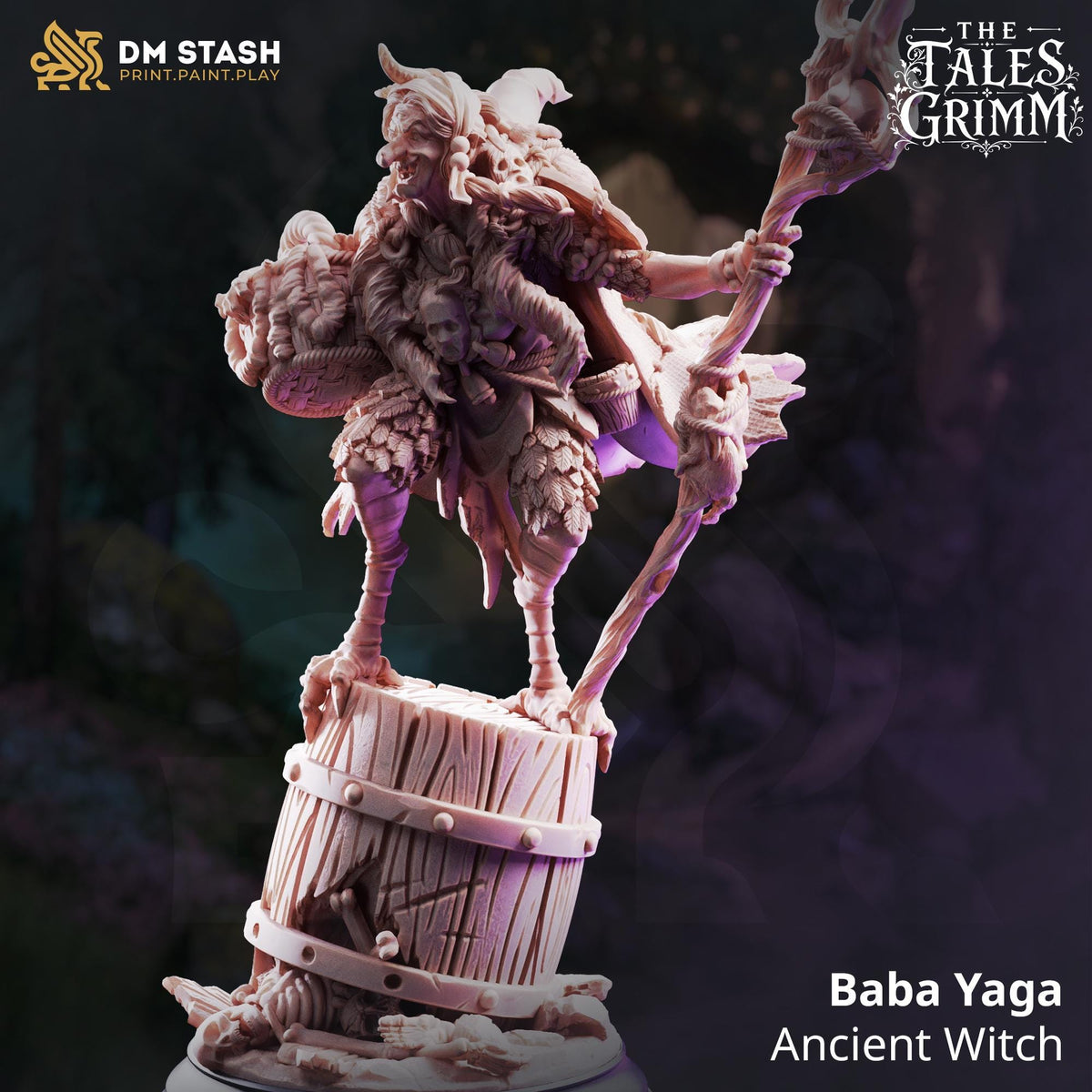 a detailed figurine of a character named Baba Yaga, who is an Ancient Witch.