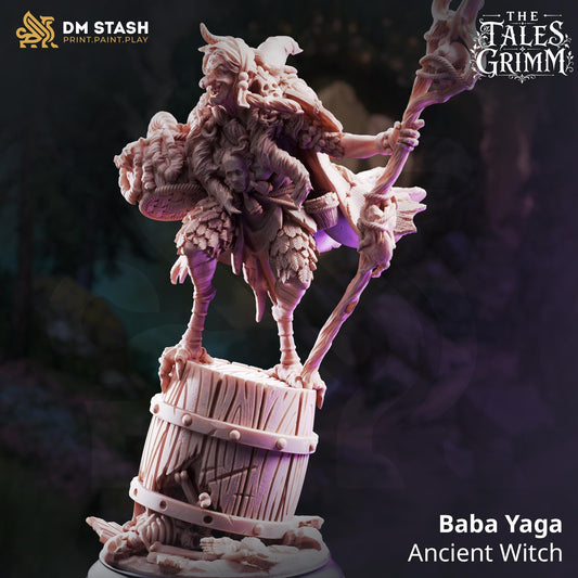 a detailed figurine of a character named Baba Yaga, who is an Ancient Witch.