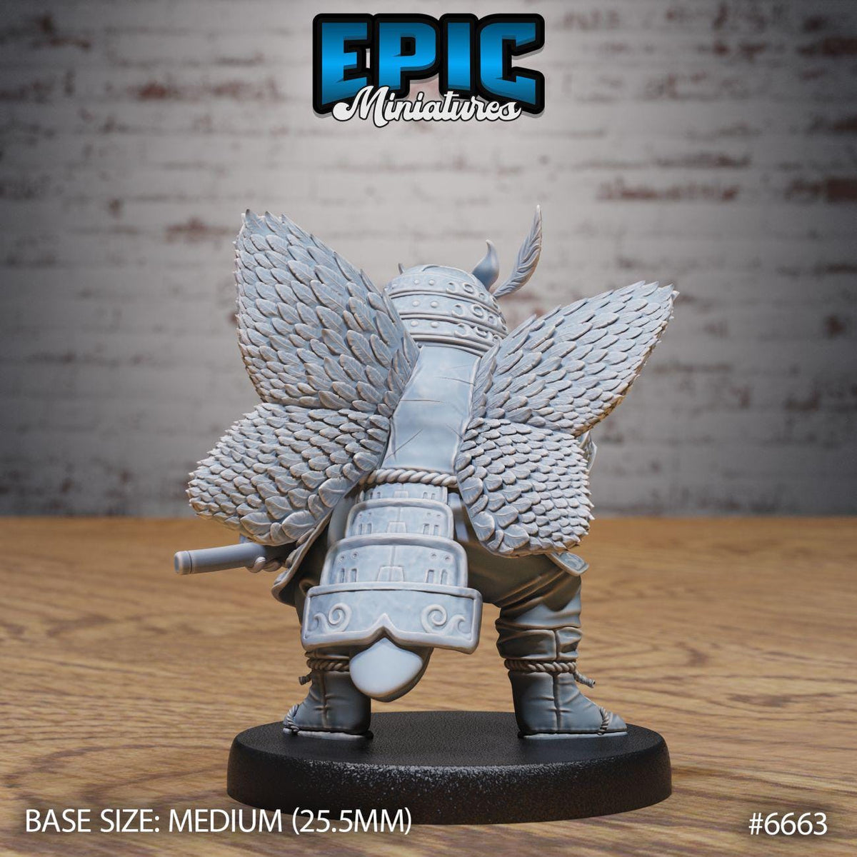 A detailed model of a winged creature, possibly a dragon or mythical creature, with intricate scales and a pointed head. The creature is standing on a base and appears to be made of a material that resembles metal or plastic. The background is a brick wall, which adds to the overall aesthetic of the image.