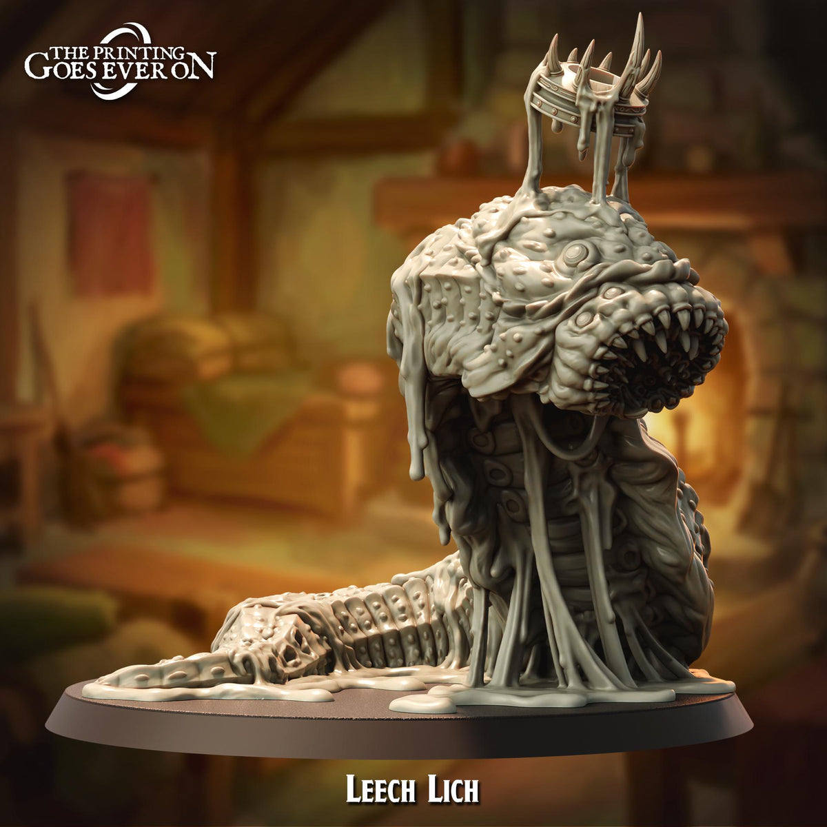 A 3D rendering of a fantastical creature resembling a snake or serpent, with a crown-like headpiece on top. The creature appears to be melting or dripping, giving it a somewhat ethereal and otherworldly appearance.