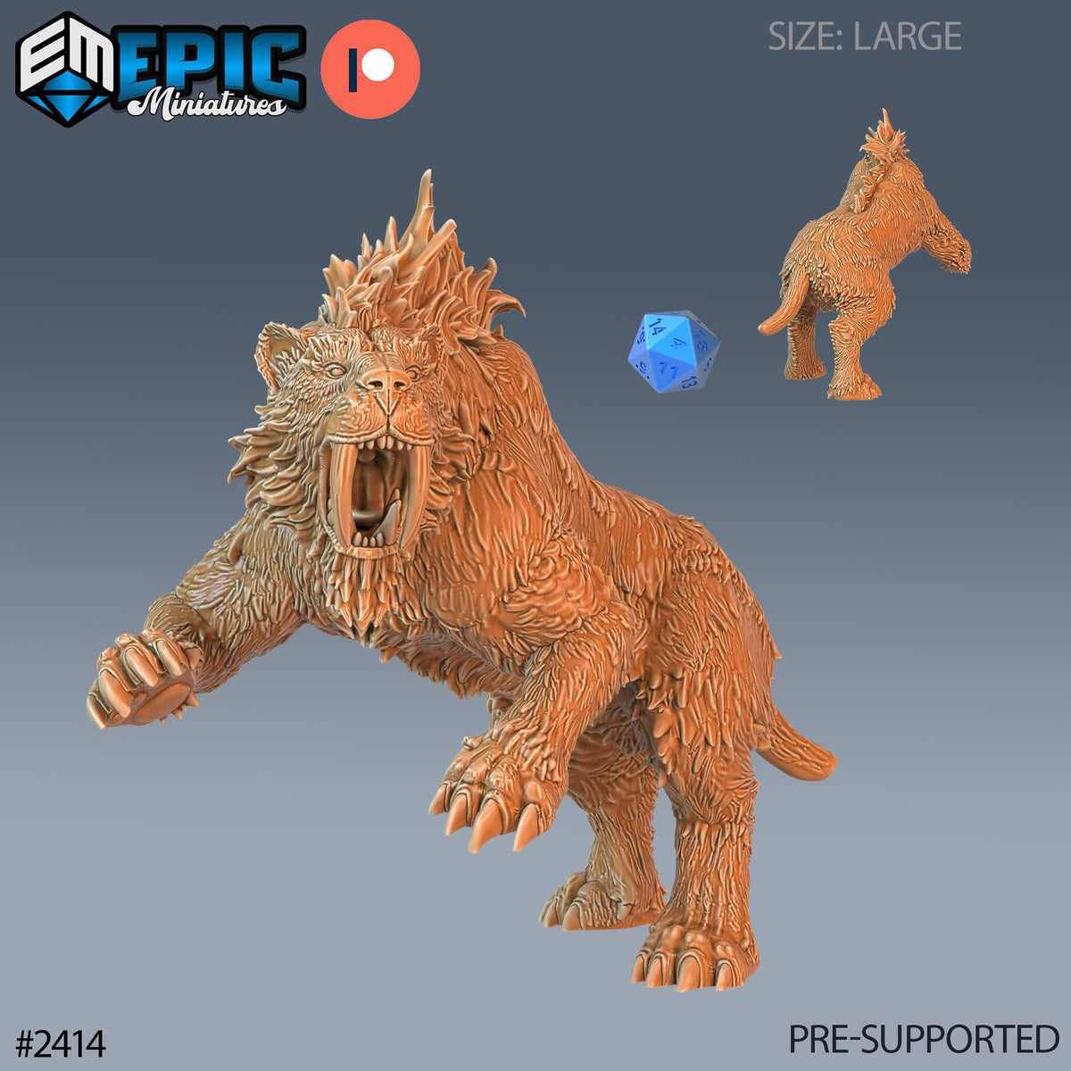 3D Resin Miniature Sabretooth Tiger - D&D - Epic Miniatures