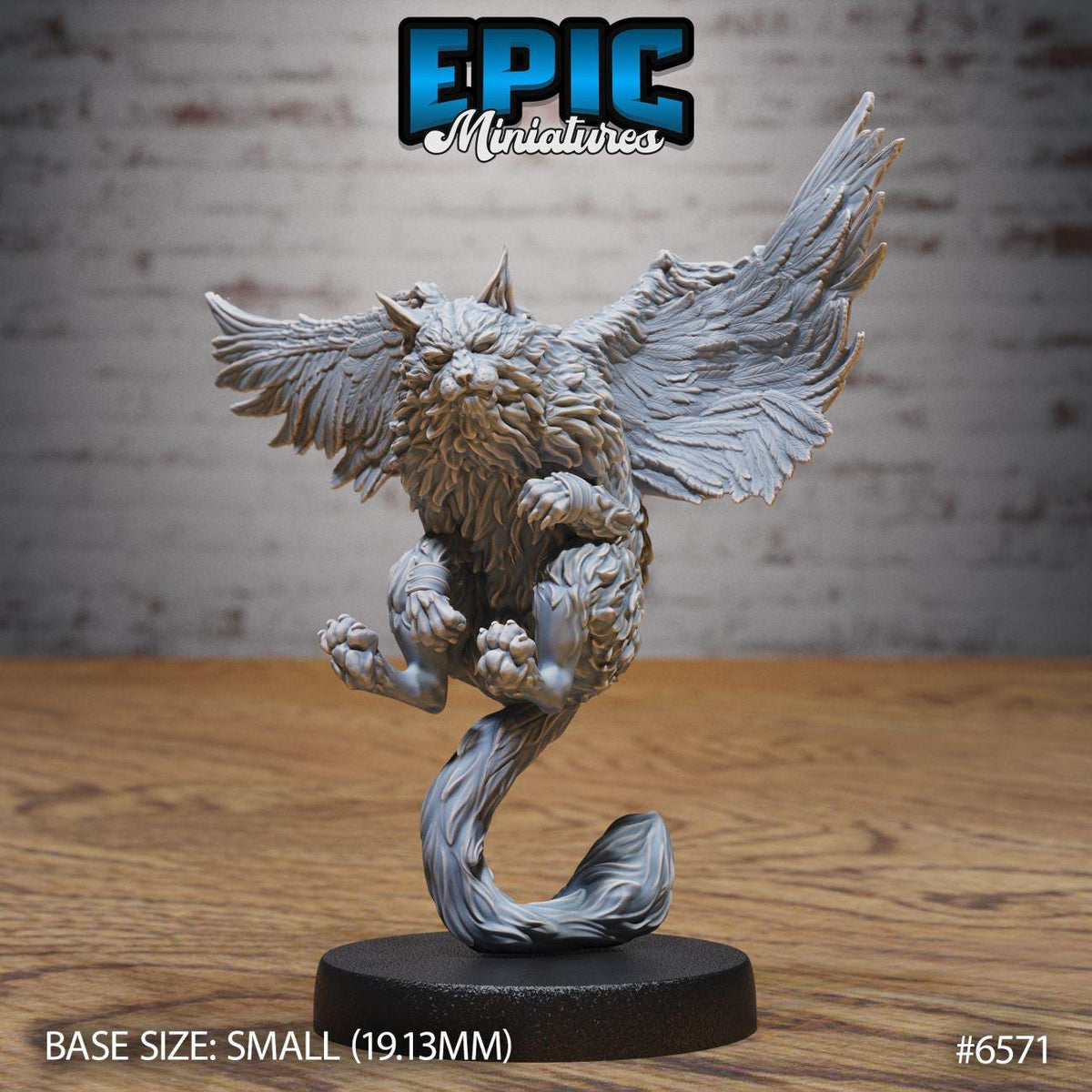 A small figurine of a winged creature, possibly a mythical or fantastical being, sitting on a black base.