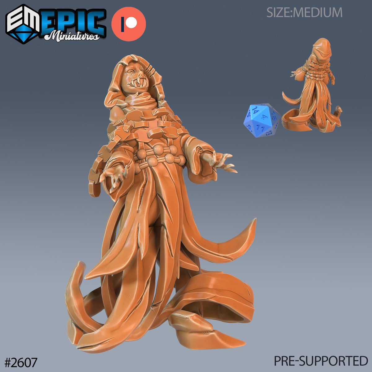 The image is a 3D rendering of a fantasy character, possibly a deity or magical being, with a large head and long, flowing robes. The character appears to be made of a material that resembles wood or stone, giving it a unique and intricate appearance. The image is a collage of two smaller images, one of the larger character and one of a smaller, more detailed version of the same character. The image is pre-supported, meaning it is ready to be used in a game or other creative project.
