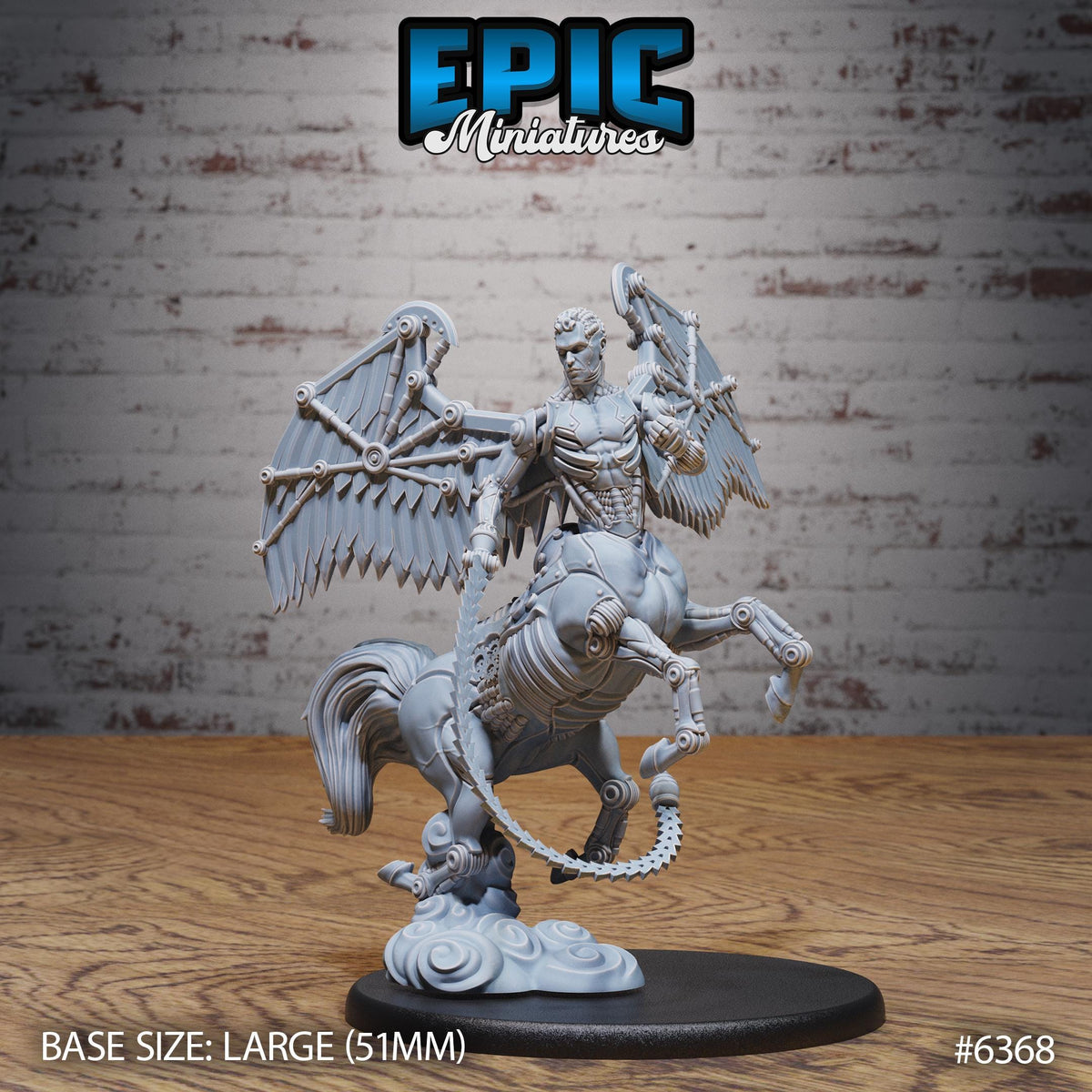 A large statue of a winged creature, possibly a mythical or fantastical figure, displayed on a black base.