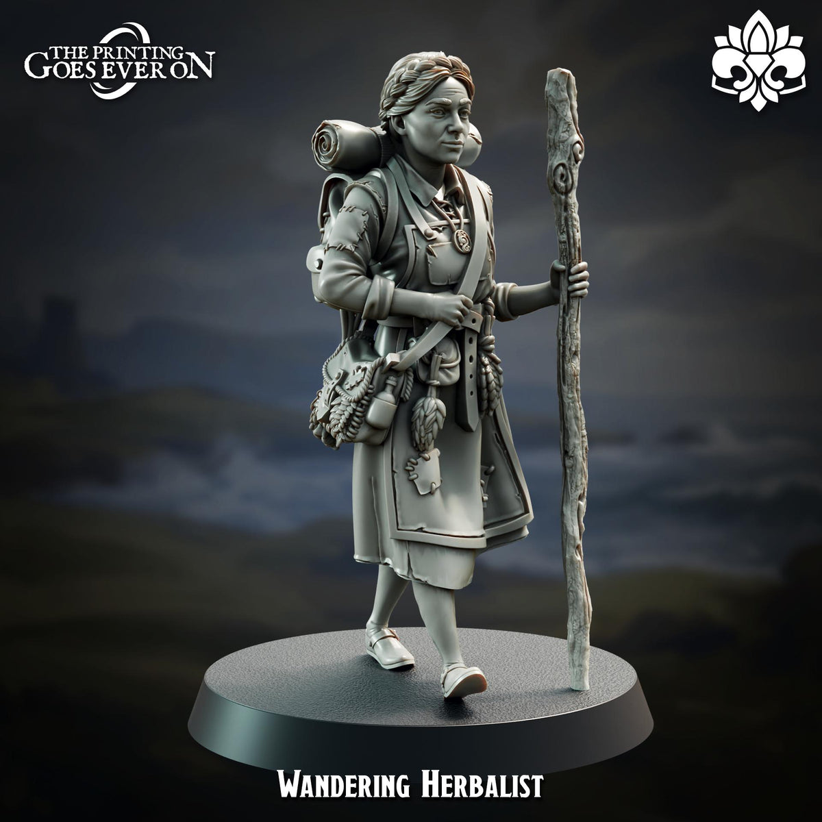 a wandering herbalist, a character who travels with a staff and carries various herbs and other natural items.
