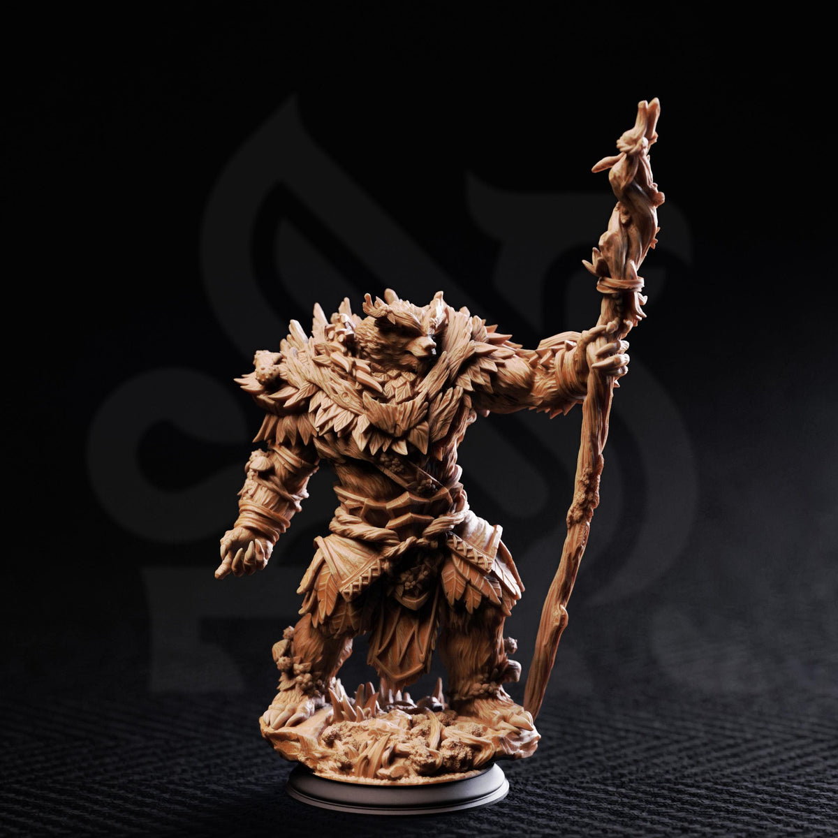 A detailed figurine of a fantastical creature, possibly a dragon or serpent, standing on a base and holding a staff or staff-like object.