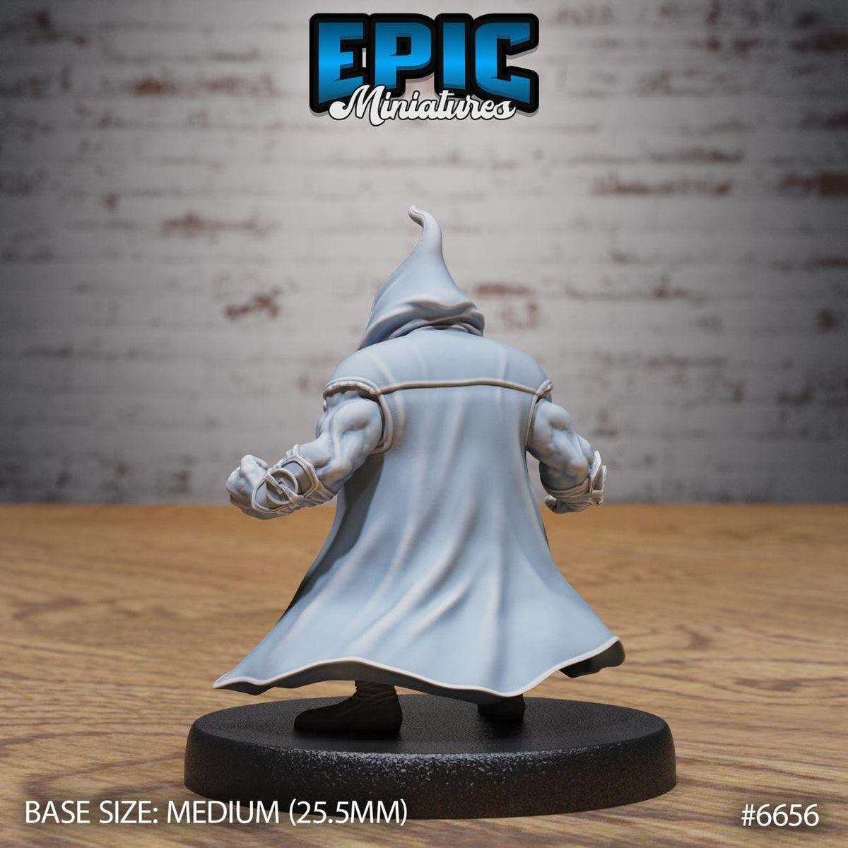 A figurine of a person in a white hooded cloak, standing on a black base.