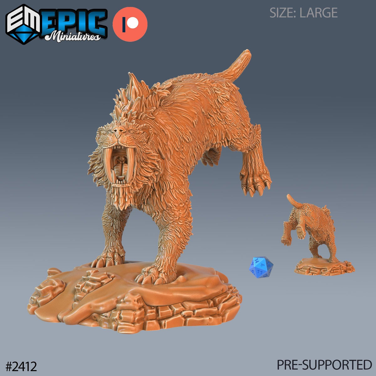 3D Resin Miniature Sabretooth Tiger - D&D - Epic Miniatures