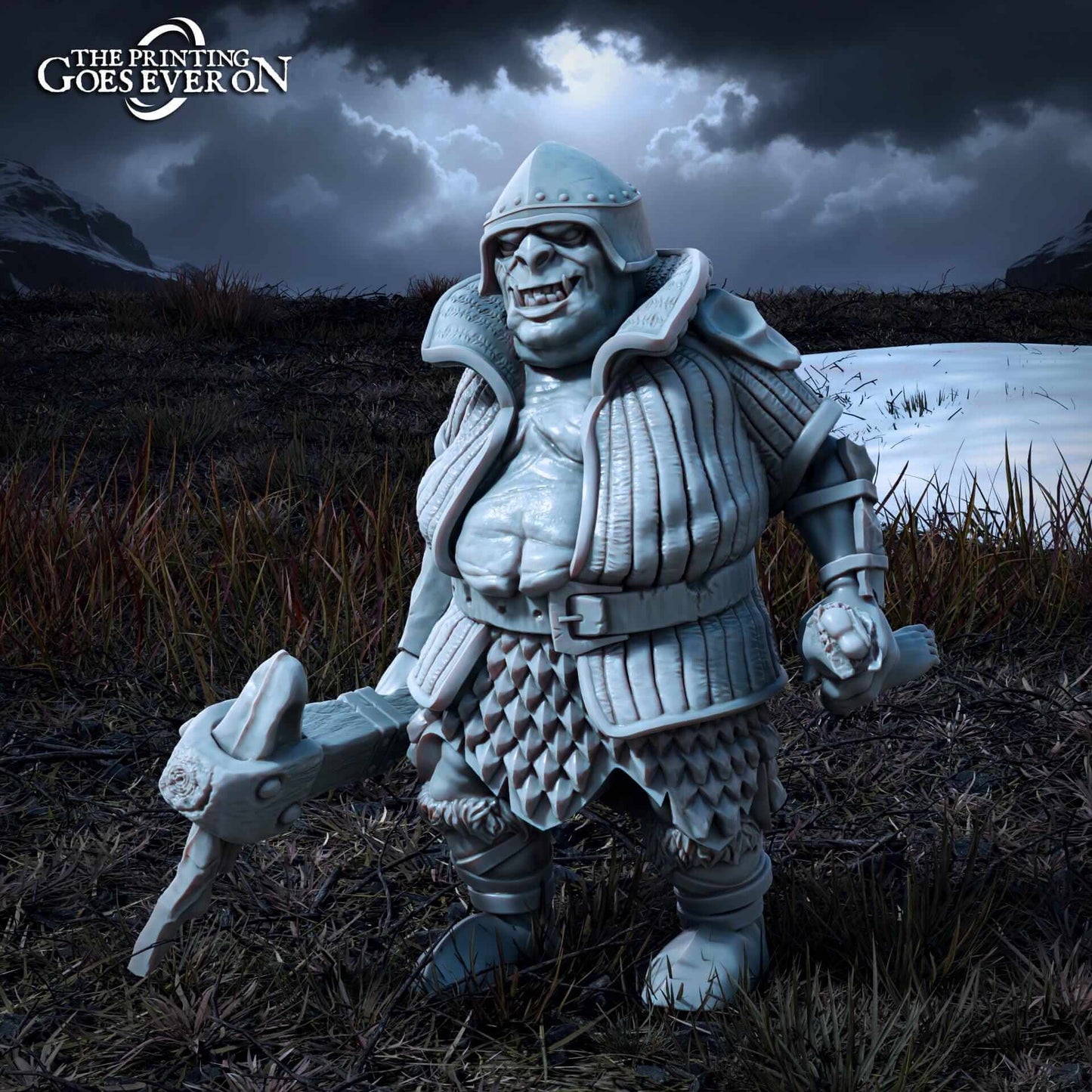 3D Resin Miniature Gormuk the Opulent with detailed armor and weapon, suitable for tabletop gaming and display.