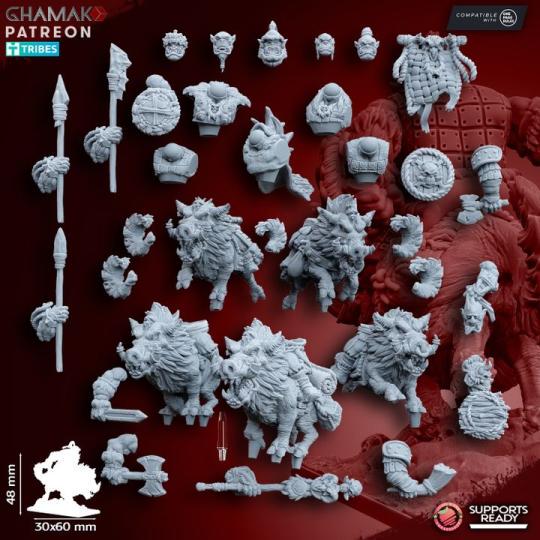 Orcs on Wildboars - Miniatures by Ghamak