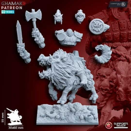 Orc Warboss on Wild Boar - Miniatures by Ghamak