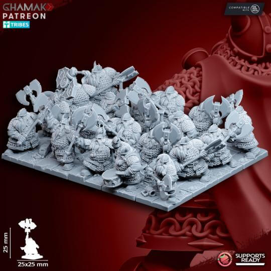 Dwarf Clan Warriors (two handed axes) - Miniatures by Ghamak