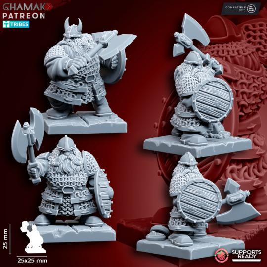 Dwarf Clan Warriors (hand weapon and shield) - Miniatures by Ghamak
