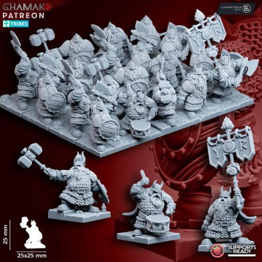 Dwarf Clan Warriors (hand weapon and shield) - Miniatures by Ghamak