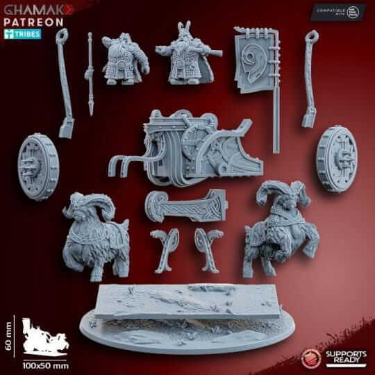Dwarf Lord on Goat Chariot - Miniatures by Ghamak Miniatures