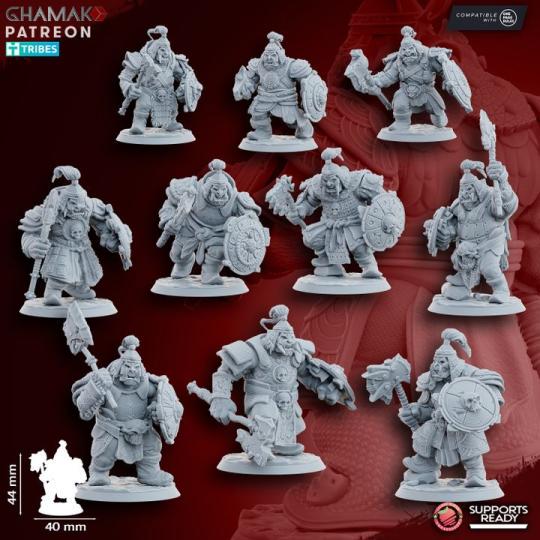 Black Waste Orcs with Melee Weapon and Shield - Miniatures by Ghamak
